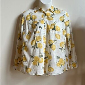 NYC Foxcroft lemons yellow and Green Print Shirt